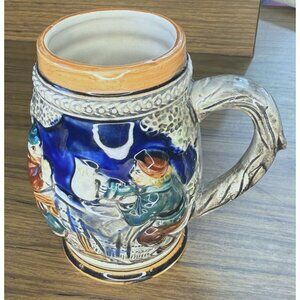 Vintage German Beer Stein With Tavern Scene
